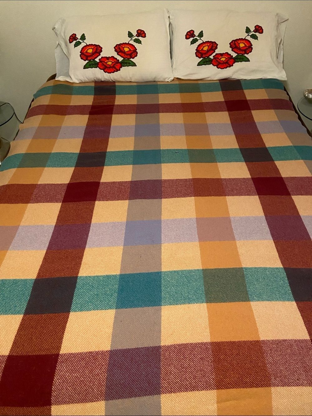 VTG,Lincot Linen Plaid Multi-Color Wool -Blend Throw Blanket - Classic Check